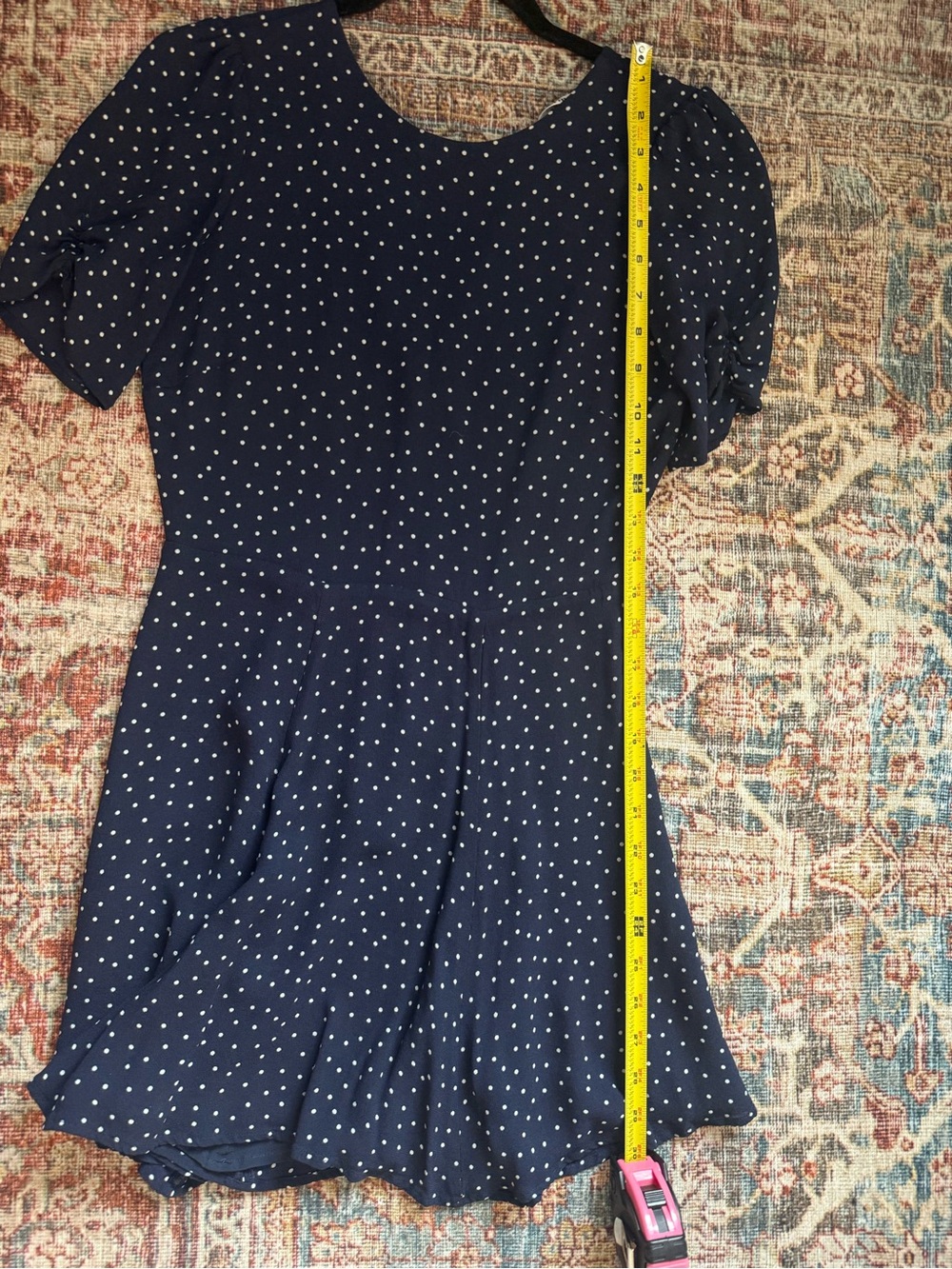 Reformation Gracie Navy Mini Dress with White Polka Dots - Picture 6 of 11